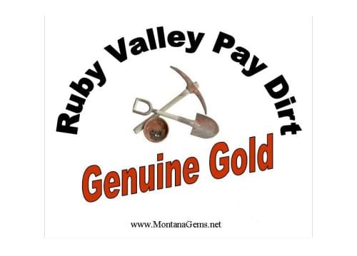 Logo for Ruby Valley Pay Dirt with a pickaxe and shovel icon on a white background.