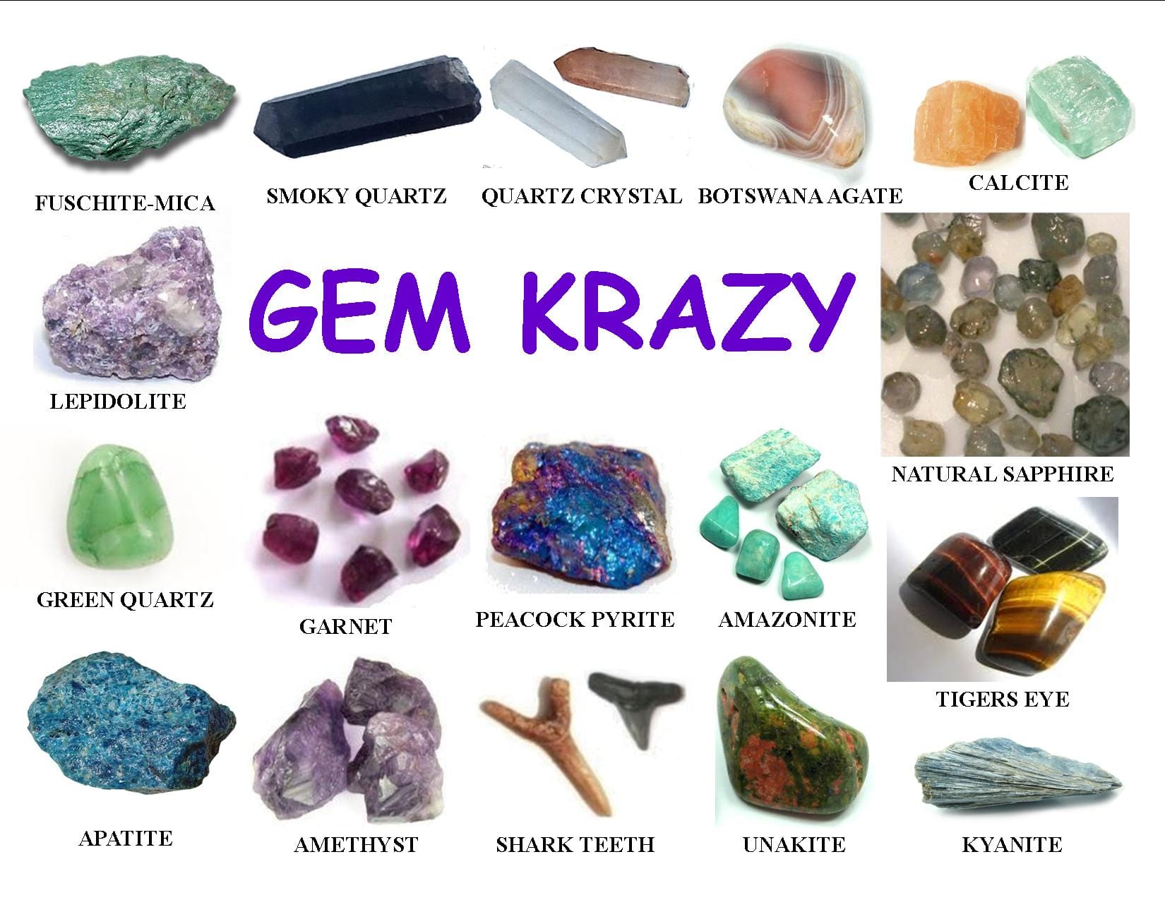 Gem Krazy multiple gems identification chart