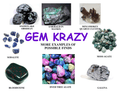 Promotional image for Gem Krazy with various gemstones and minerals.