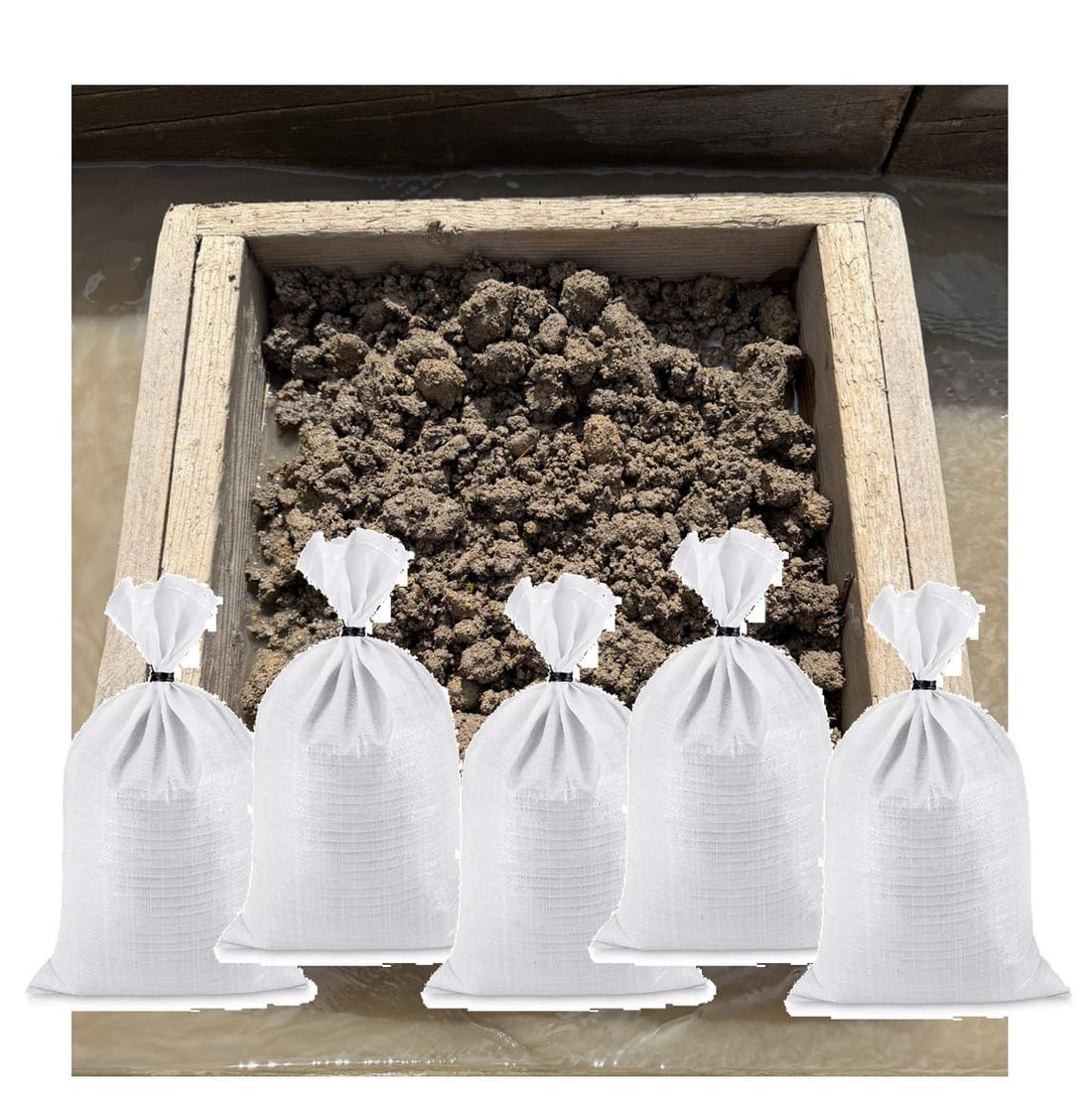 Wooden screen box filled with sapphire gravel 